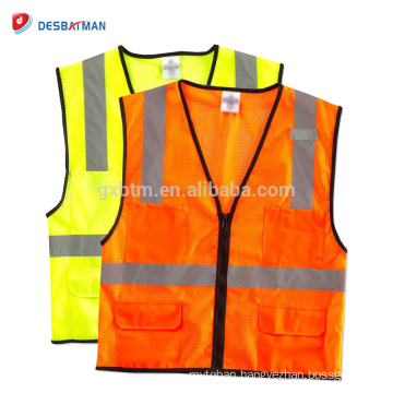 Factory Wholesale Customized Logo Prined 100% Polyester Mesh High Visibility Reflective Safety Security Vest With Pockets Zipper